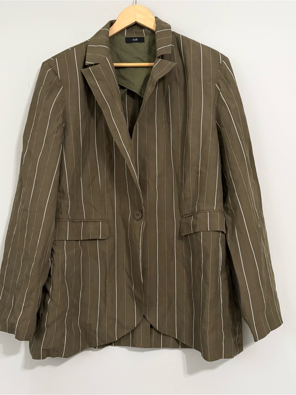NEW RUTI Olive Green Pinstripe Womens Blazer Jacket